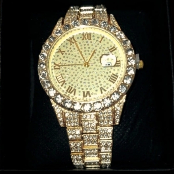 Mens Iced Out Simulated Diamond Hiphopbling Watch & Iced Out Cuban Bracelet Set - Picture 3 of 4